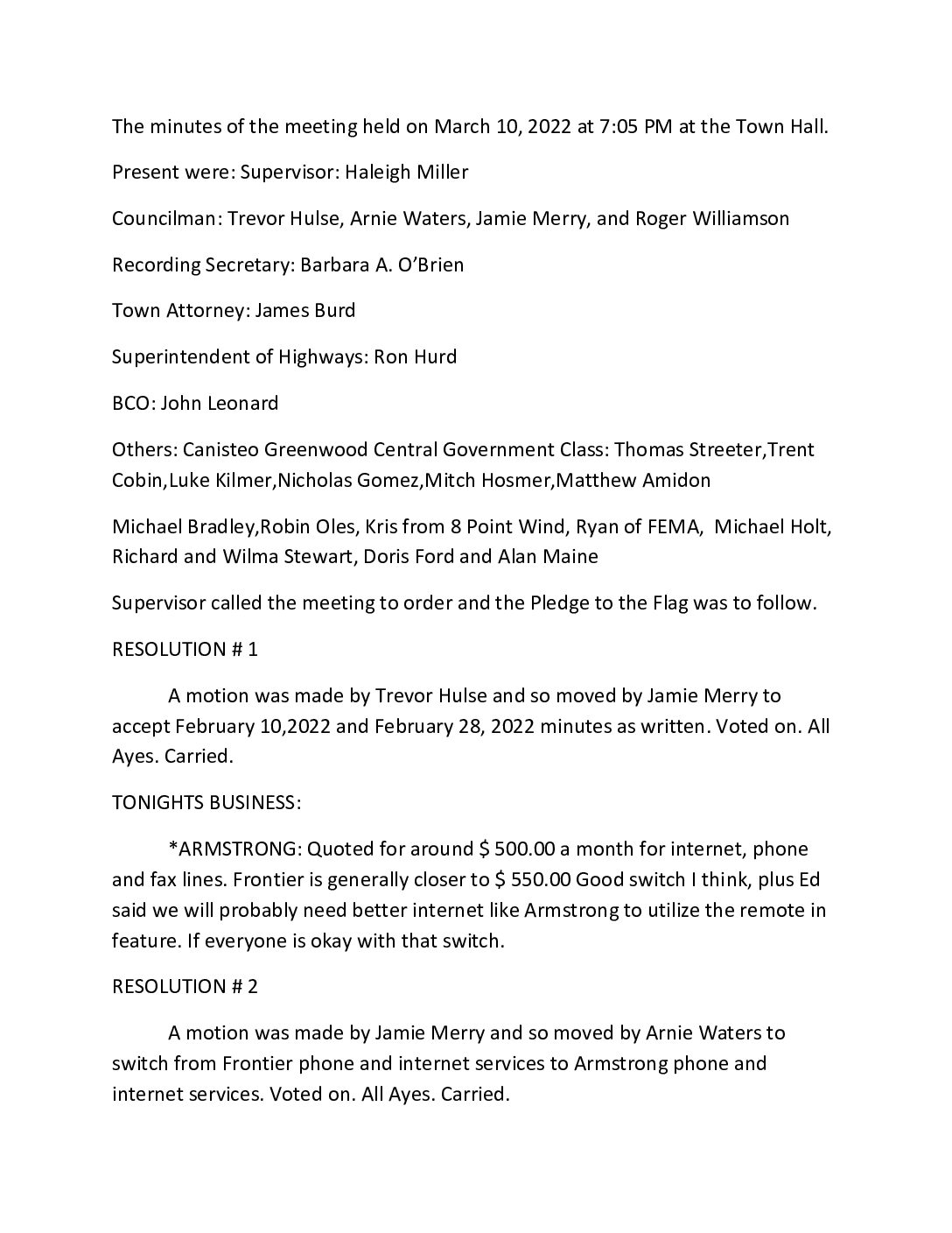 Minutes And Agenda Town Of Greenwood